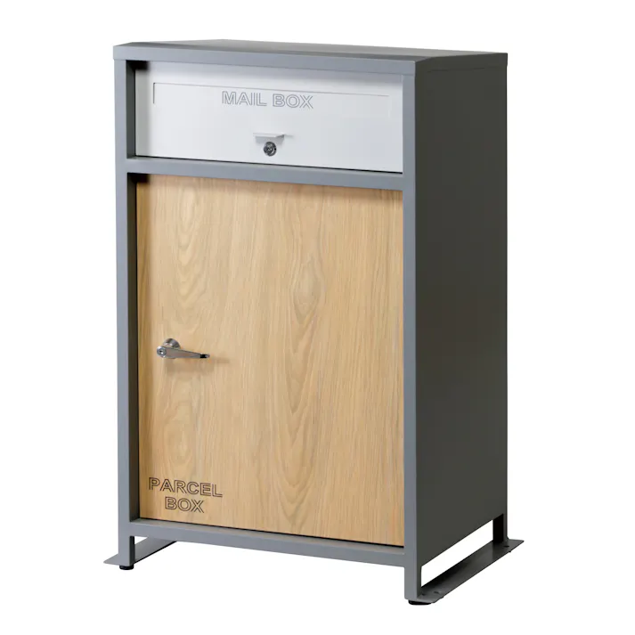 KOEKI 弘益 UTILITY LUNO(GR) ルーノ宅配ボックス 58.5×40×85(86) 投函口:41×3.5 収納ボックス(下)内寸:44.5×43×54 完成品 郵便ポスト ポストボックス 置き型 木目調 屋外設置 不在受取 おしゃれ LUNOGR【別送品】