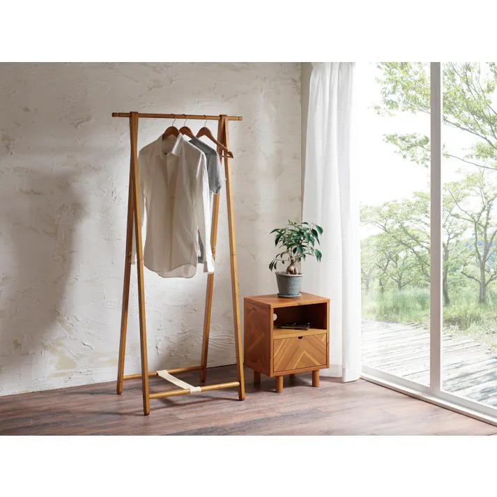KOEKI 弘益 UTILITY WH-F55(BR) 木製コートハンガー 77.5×45.5×155 折畳時:77.5×7×156.5 組立品 ハンガーラック 折りたたみ式 省スペース ナチュラル 北欧風 おしゃれ 来客用 店舗用 WHF55BR【別送品】
