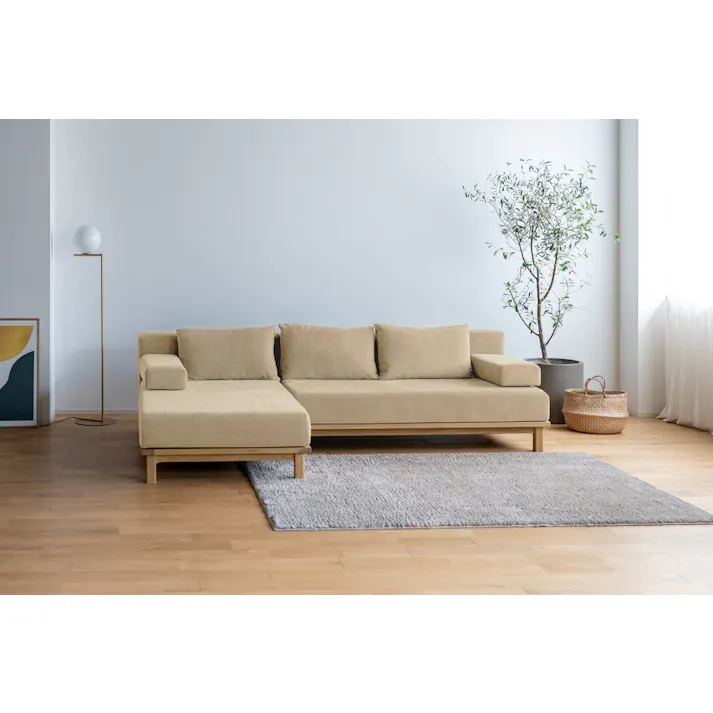 KOEKI 弘益 SIEVE シェーズロング ソファ SVE-SF013L rect.unit sofa long(BE) ベージュ 完成品 カウチソファ ローソファ 肘クッション付き オーク材 ナチュラル 北欧風 SVESF013LBE【別送品】