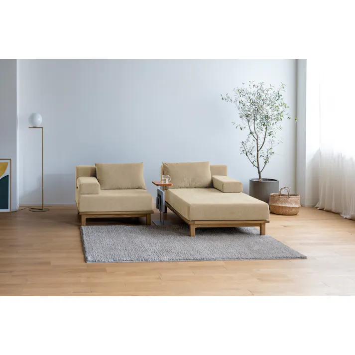 KOEKI 弘益 SIEVE シェーズロング ソファ SVE-SF013L rect.unit sofa long(BE) ベージュ 完成品 カウチソファ ローソファ 肘クッション付き オーク材 ナチュラル 北欧風 SVESF013LBE【別送品】