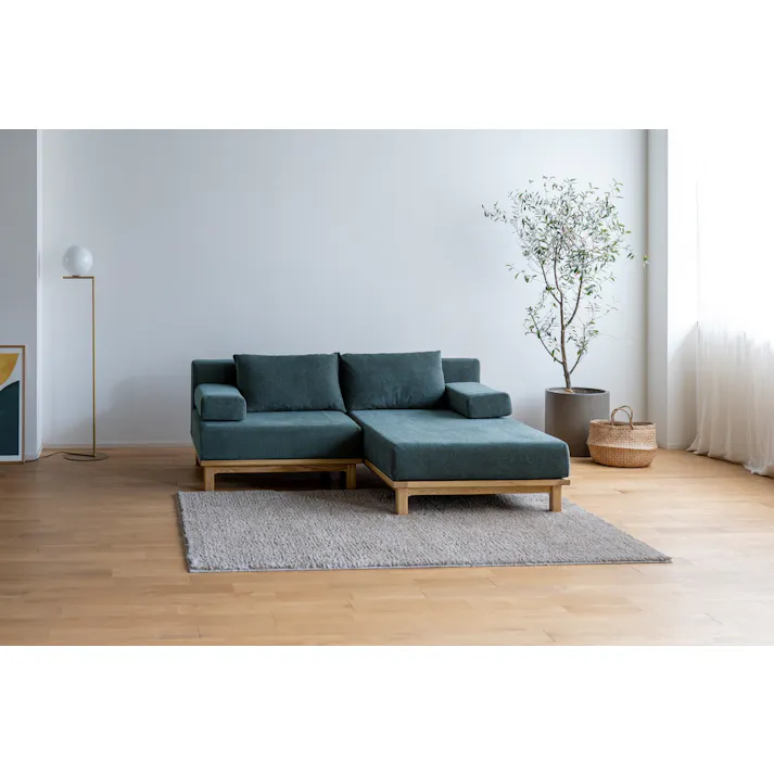 KOEKI 弘益 SIEVE シェーズロング ソファ SVE-SF013L rect.unit sofa long(BL) ブルー 完成品 カウチソファ ローソファ 肘クッション付き オーク材 ナチュラル 北欧風 SVESF013LBL【別送品】
