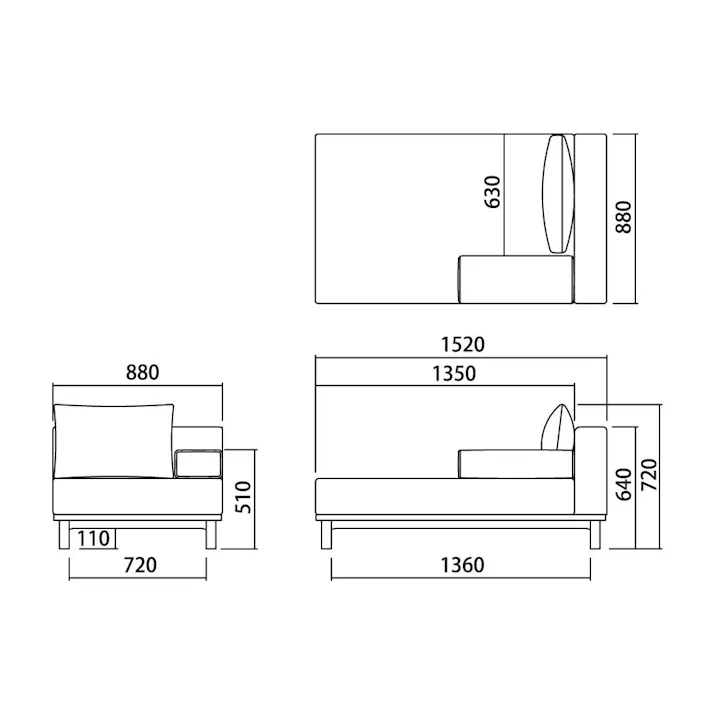 KOEKI 弘益 SIEVE シェーズロング ソファ SVE-SF013L rect.unit sofa long(BL) ブルー 完成品 カウチソファ ローソファ 肘クッション付き オーク材 ナチュラル 北欧風 SVESF013LBL【別送品】