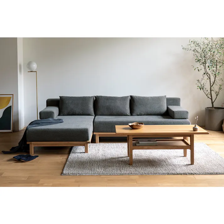 KOEKI 弘益 SIEVE 二人掛け ソファ SVE-SF013W rect.unit sofa wide(BK) ブラック 完成品 カウチソファ ローソファ 肘クッション付き オーク材 ナチュラル 北欧風 SVESF013WBK【別送品】