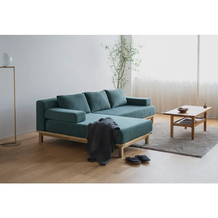 KOEKI 弘益 SIEVE 二人掛け ソファ SVE-SF013W rect.unit sofa wide(BL) ブルー 完成品 カウチソファ ローソファ 肘クッション付き オーク材 ナチュラル 北欧風 SVESF013WBL【別送品】
