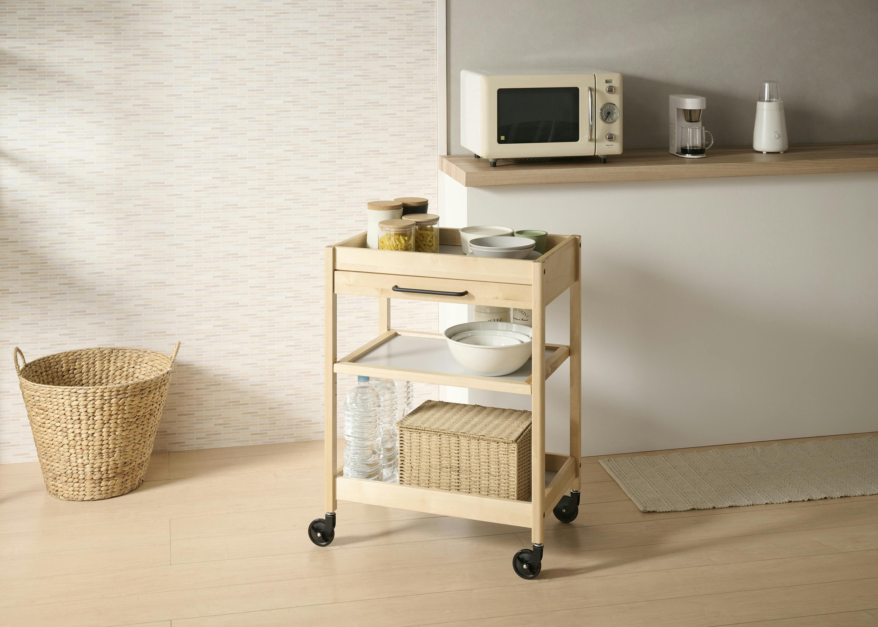 UTILITY TORE-3H(NA) トーレ ワゴン(引き出し付) ナチュラル 60×40×80