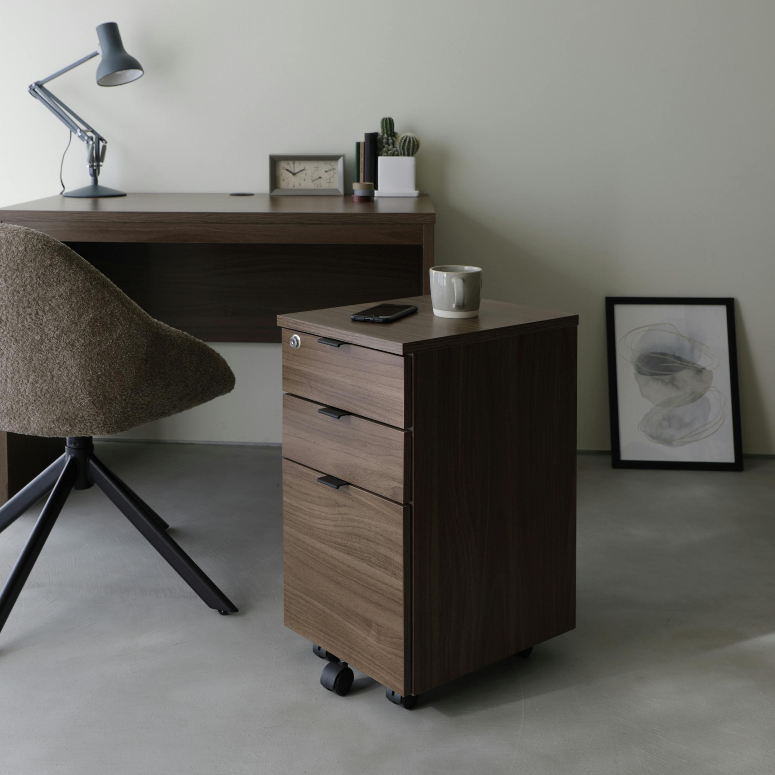 UTILITY WDS-MNW(BR) インワゴン ブラウン 31×40×59.5 デスクサイドワゴン ナイトテーブル 鍵付き WDSMNWBR【別送品】