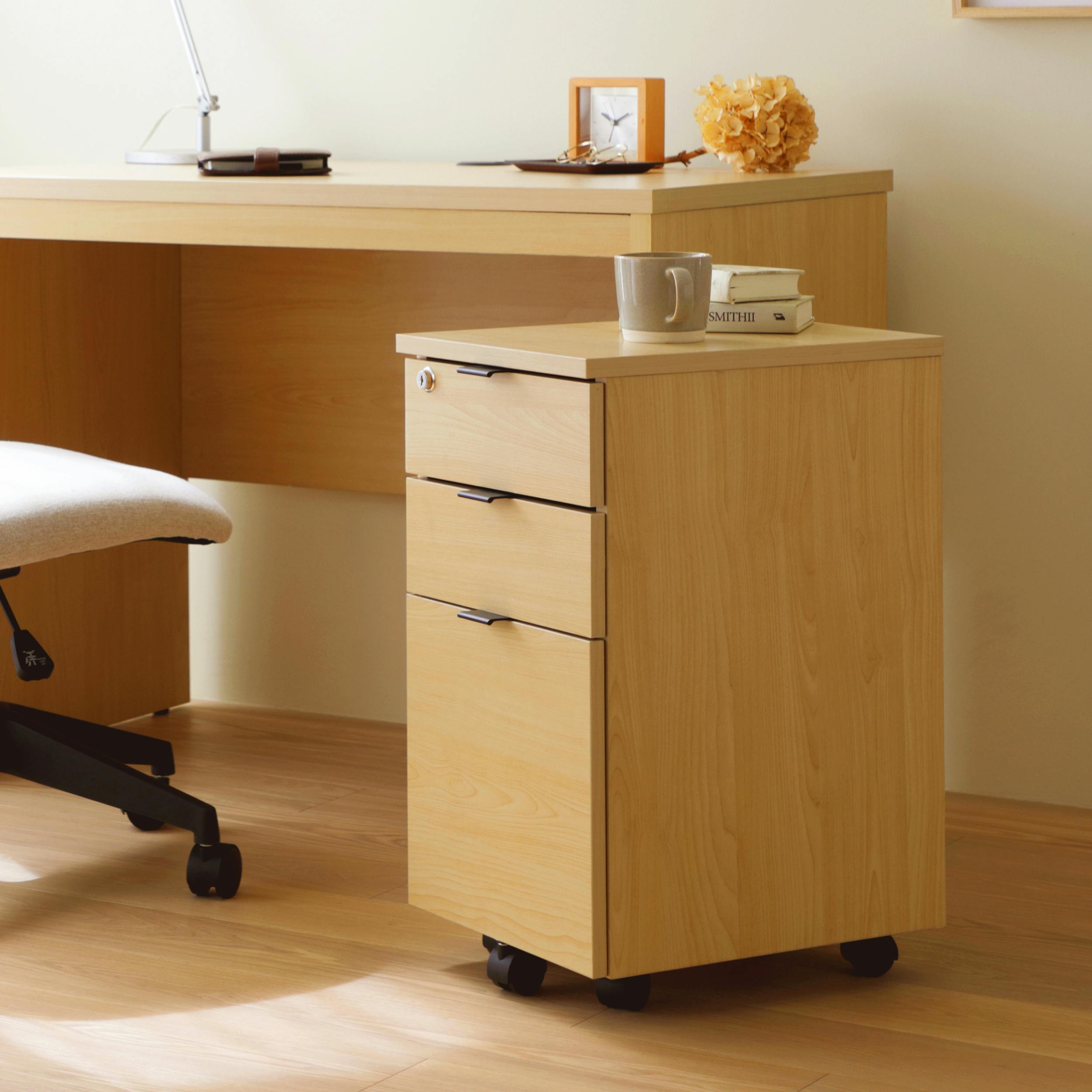 UTILITY WDS-MNW(NA) インワゴン ナチュラル 31×40×59.5 デスクサイドワゴン ナイトテーブル 鍵付き WDSMNWNA【別送品】