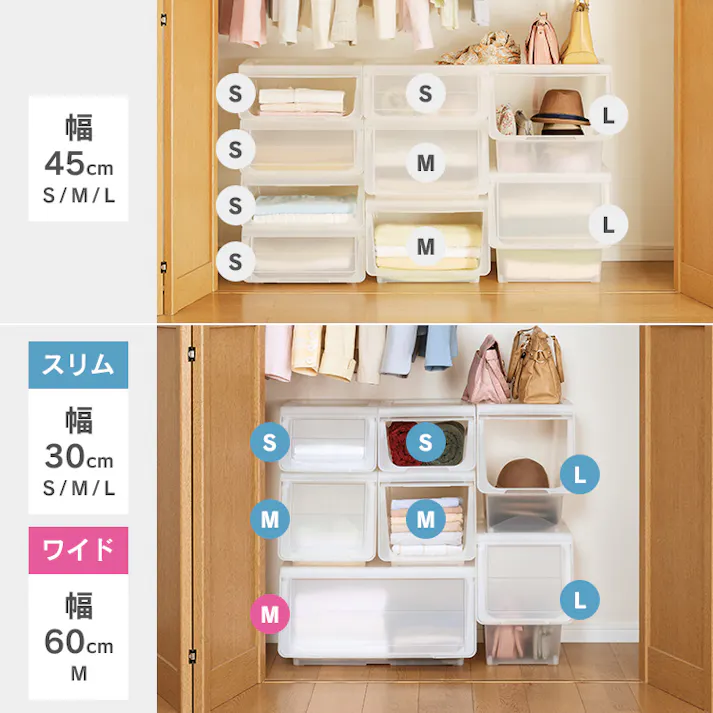 天馬 プロフィックス カバコ ワイドM クリア 重ね収納ボックス フラップ式収納 衣類収納ケース 4904746078094【別送品】