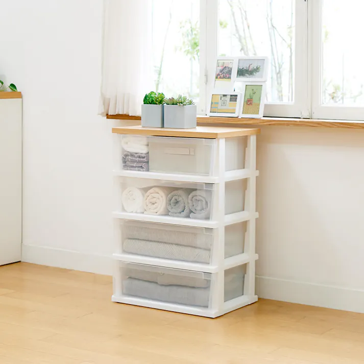 天馬 木製天板組立式 木製天板ストッカー 550 4段 組立式 衣類収納 チェスト リビング収納 4904746128034【別送品】