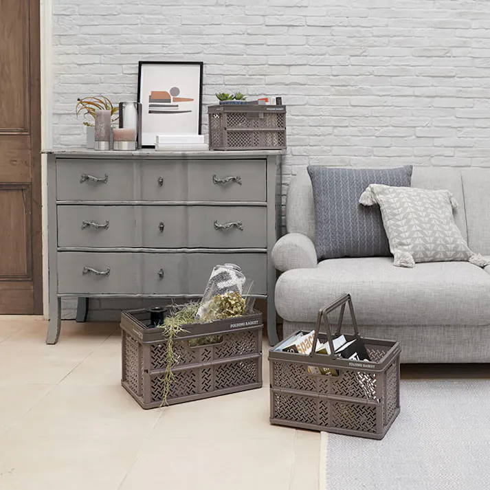 天馬 プロフィックス 折りたたみバスケットハンドル付き M ベージュ 折りたたみコンテナ 重ね収納ボックス 買い物かご 4904746128386【別送品】