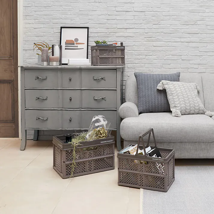 天馬 プロフィックス 折りたたみバスケットハンドル付き L ベージュ 折りたたみコンテナ 重ね収納ボックス 買い物かご 4904746128416【別送品】