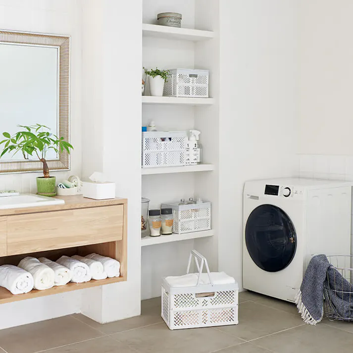 天馬 プロフィックス 折りたたみバスケットハンドル付き L ベージュ 折りたたみコンテナ 重ね収納ボックス 買い物かご 4904746128416【別送品】