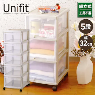 天馬 ユニフィット 組立式5段 透明 キャスター付き チェスト 4904746154880【別送品】