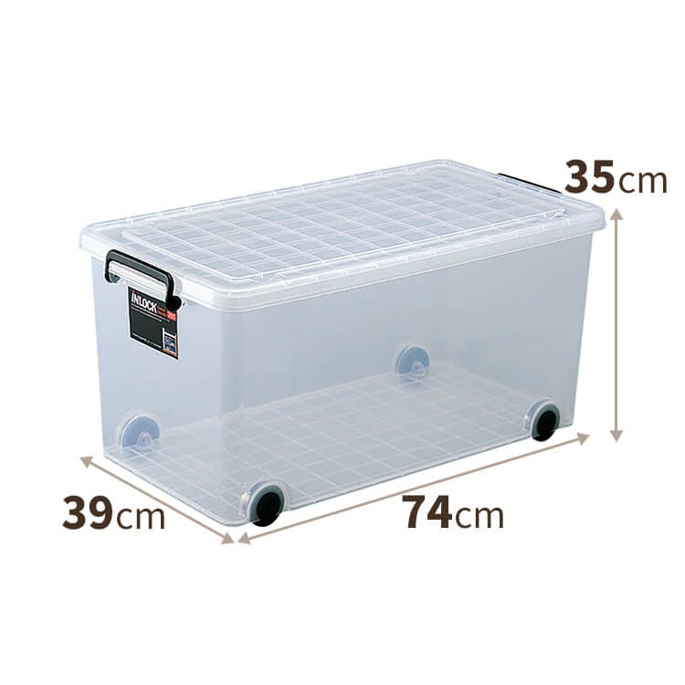 天馬 インロック 350M 透明 キャスター付き フタ付きコンテナ