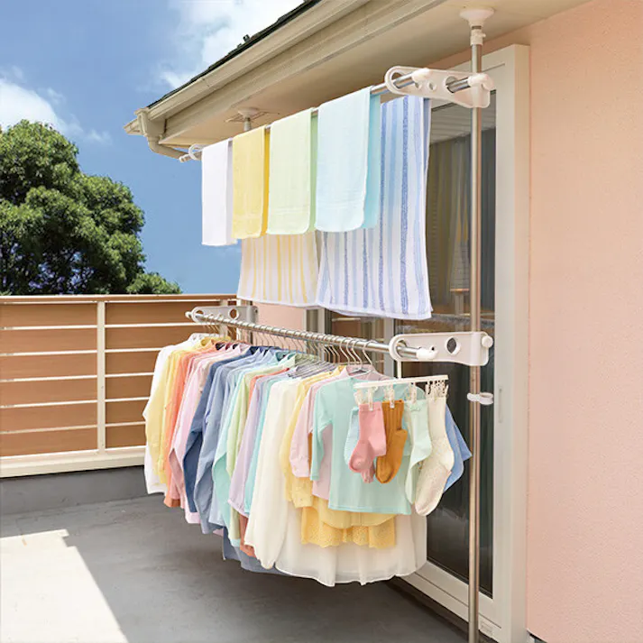 天馬 ポーリッシュ 突っ張り式物干し ベランダ用 PS-20 組立式 (811000445) 省スペース 組立簡単 屋外用物干し 4904746081735【別送品】