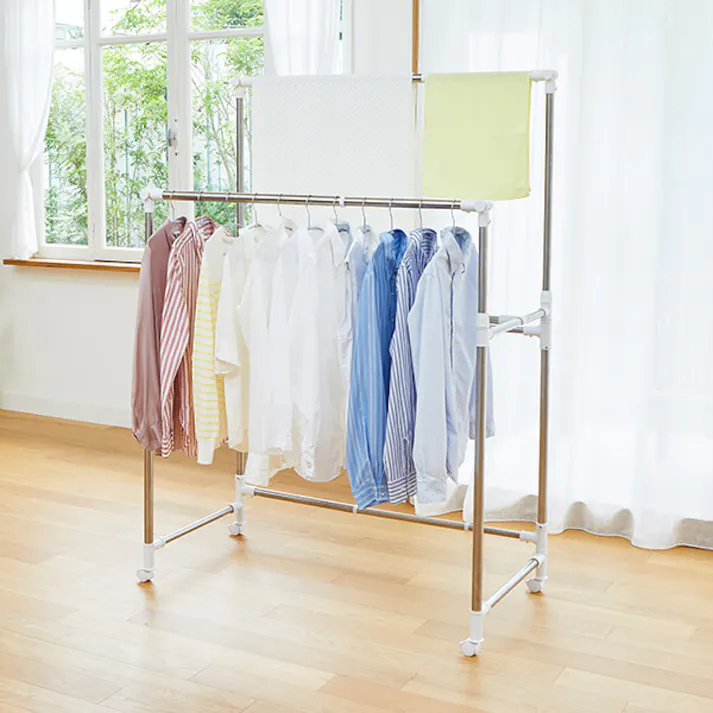 天馬 ポーリッシュ いっぱい干せる伸縮自在多機能物干し PS-30 完成品 (811000555) 折りたたみ キャスター付き 室内対応 4904746087997【別送品】