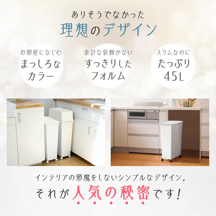 天馬 ホワイトラッシュ スマートペール 45L 本体 ホワイト Size(23×44×60) ペールボックス 分別ゴミ箱 室内用ゴミ箱 ※本体のみ 4904746148285【別送品】