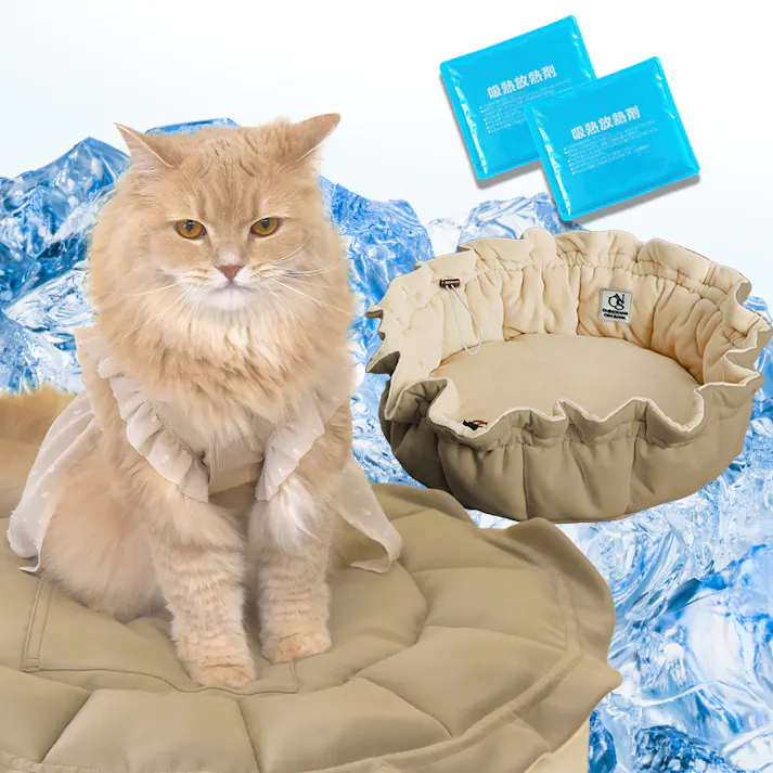 ONEKOSAMA OINUSAMA 冷暖リバーシブル マカロンクッション 保冷ジェルセット ベージュ×グレージュ M 洗える 2WAY ons0023pk-begre-M-sij0002set【別送品】