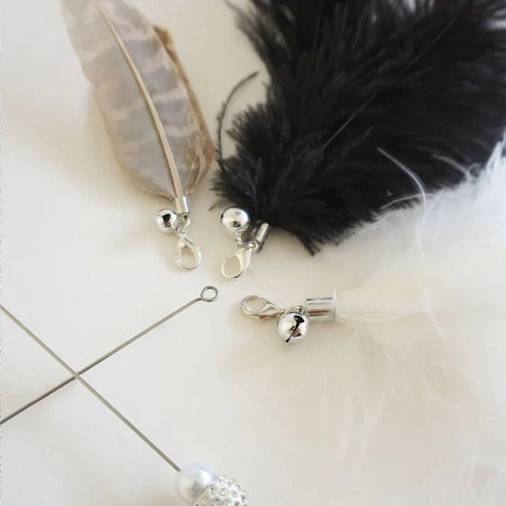 ONEKOSAMA OINUSAMA ねこじゃらし ロングタイプ 猫 おもちゃ グレー 丈夫 鈴付 取り換え羽根 ons0034-gr【別送品】