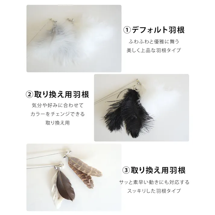 ONEKOSAMA OINUSAMA ねこじゃらし ロングタイプ 猫 おもちゃ グレー 丈夫 鈴付 取り換え羽根 ons0034-gr【別送品】