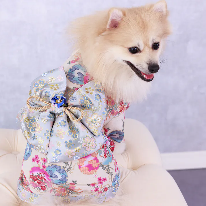 ONEKOSAMA OINUSAMA 振袖 着物風 ペットウェア アイボリー 4L 中型犬 洗える ons0057-iv-4L【別送品】