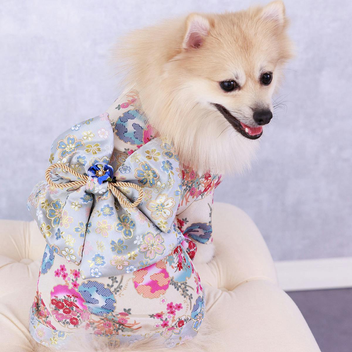 ONEKOSAMA OINUSAMA 振袖 着物風 ペットウェア アイボリー M