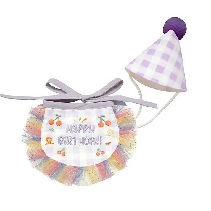 ONEKOSAMA OINUSAMA バースデースタイ&帽子セット 犬 猫 パープル 記念日 リバーシブル 洗える ons0072-pp【別送品】