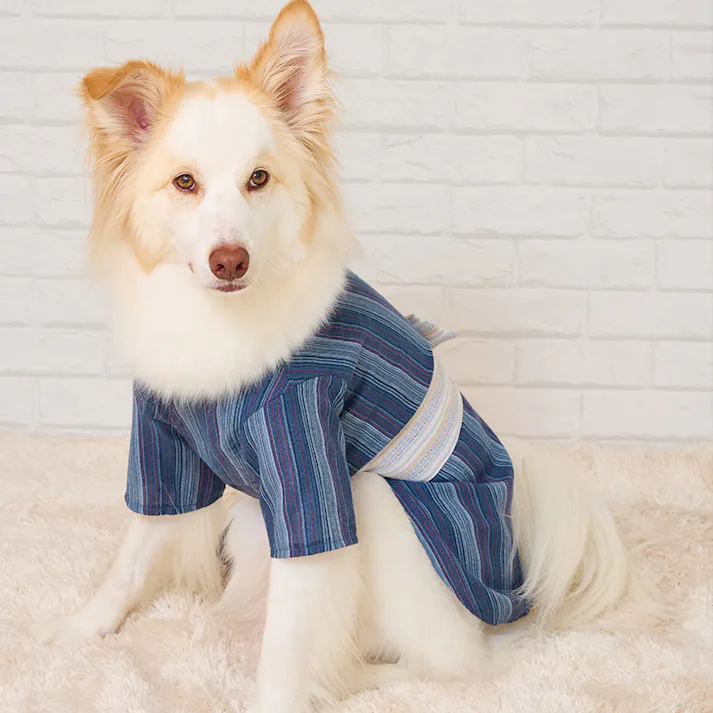 ONEKOSAMA OINUSAMA DESIGNERS GUILD 浴衣 ペットウェア ストライプ柄 ネイビー 4L 中型犬 洗える ons0100-nv-4L【別送品】