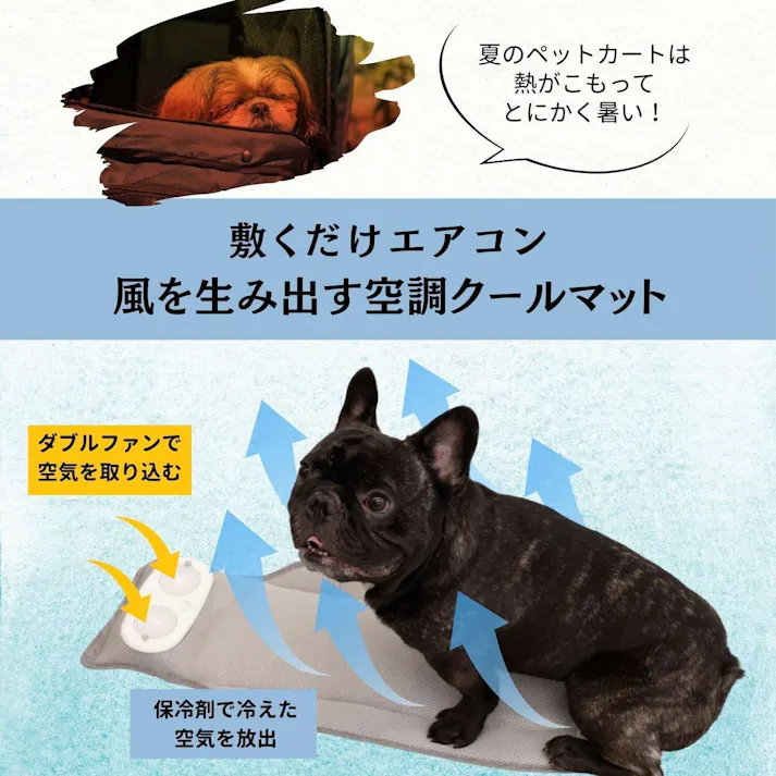 ONEKOSAMA OINUSAMA 空調クールマット 日本製大型保冷ジェル4個付き(ベーシックタイプ)/モバイルバッテリー付き ひんやり 快適 ドライブ ons0121-mobgelset【別送品】