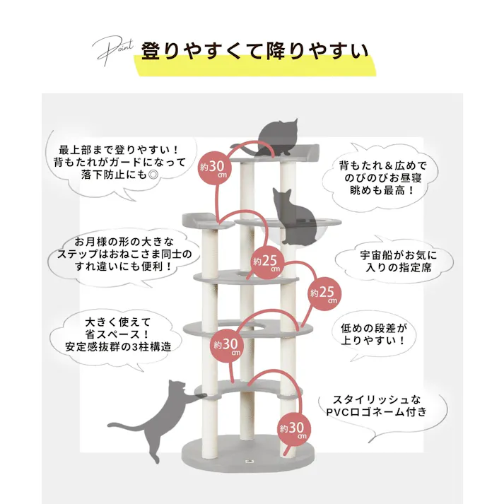 ONEKOSAMA OINUSAMA 宇宙船2個付き レザー調 キャットタワー RESIDENCE/コットン縄ポール/オフホワイト 獣医師監修 安定性 ons0050as-c-owh【別送品】