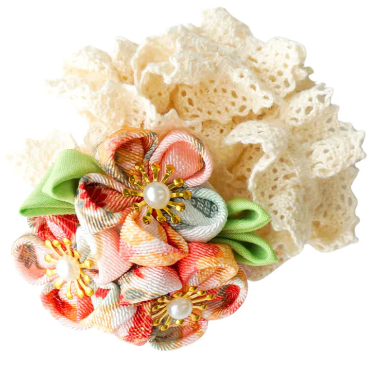 ONEKOSAMA OINUSAMA つまみ細工 ヘアアクセサリー ヘアバンドタイプ ピーチピンク おしゃれ アクセサリー sg22040b-peach【別送品】