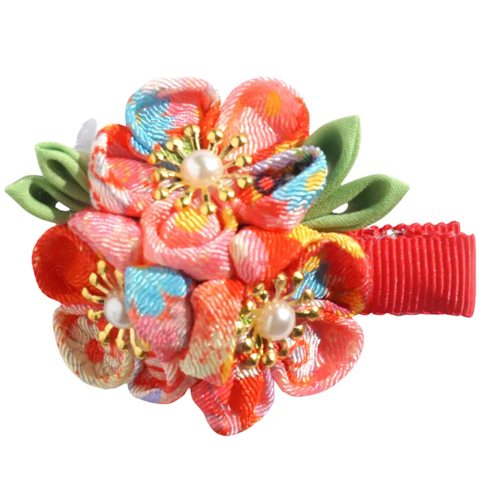 ONEKOSAMA OINUSAMA つまみ細工 ヘアアクセサリー クリップタイプ スカーレット おしゃれ アクセサリー sg22040-scar【別送品】