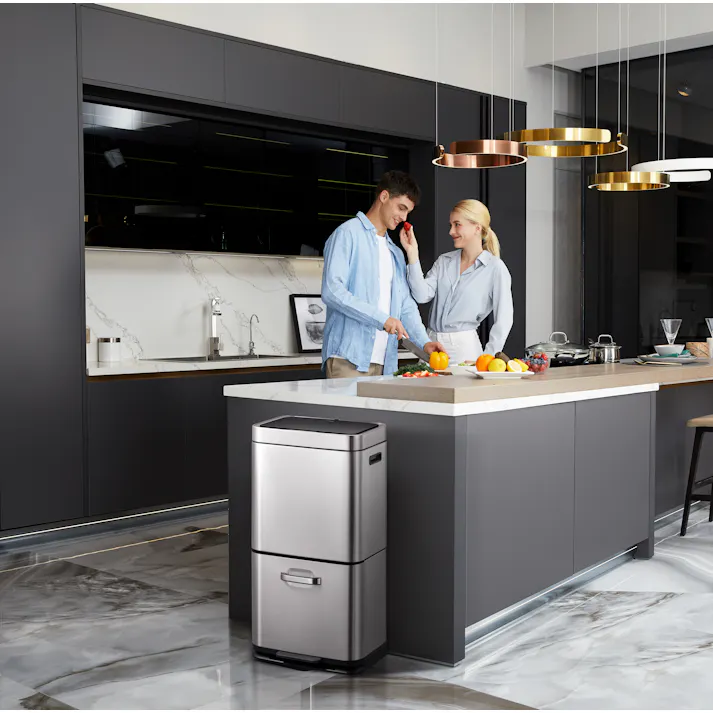 EKOJAPAN EKO ヒマラヤ センサービン 35L+25L ダークステンレススチール EK9339XGMT-35L+25L ごみ箱 ゴミ箱自動開閉 上段35L+下段25L センサー式 アルカリ電池式 単3×4本 上下段インナーボックス付 6951800606647【別送品】