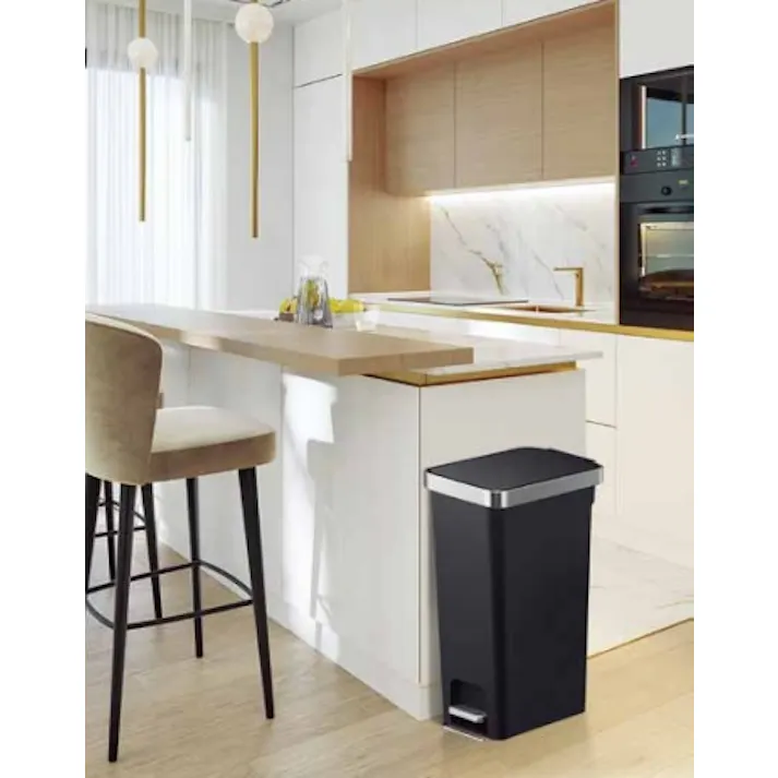 EKOJAPAN EKO ハナスリムプラスチック ステップビン 40L ブラック EK6268-40L-BL ごみ箱 ゴミ箱ステップ式 40L フタ付き 6951800607033【別送品】