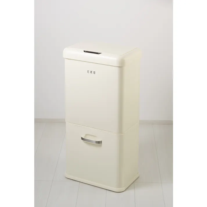 EKOJAPAN モダンヴィンテージセンサービン 32L+18L バニラ EK9336P-32L+18L-VN EKO ごみ箱 ゴミ箱自動開閉 上段32L+下段18L センサー式 アルカリ電池式 単3×4本 下段内蔵インナーボックス付 昭和レトロ 2段式 6951800660502【別送品】