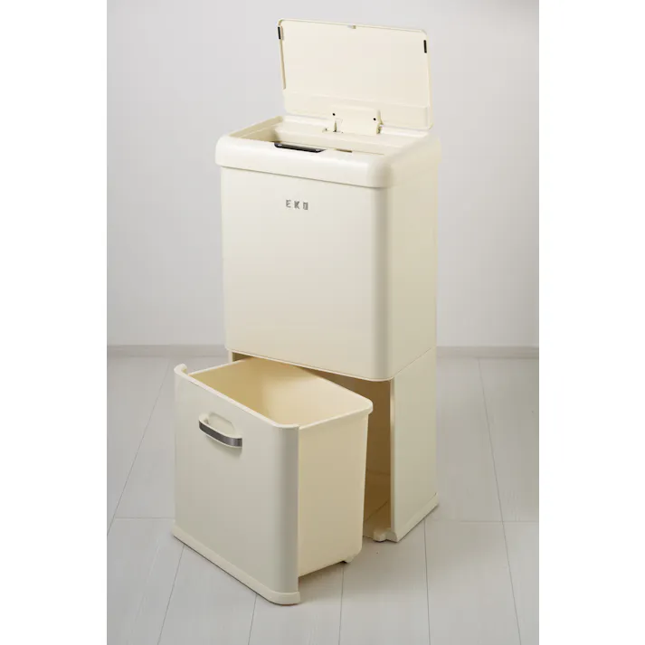 EKOJAPAN モダンヴィンテージセンサービン 32L+18L バニラ EK9336P-32L+18L-VN EKO ごみ箱 ゴミ箱自動開閉 上段32L+下段18L センサー式 アルカリ電池式 単3×4本 下段内蔵インナーボックス付 昭和レトロ 2段式 6951800660502【別送品】