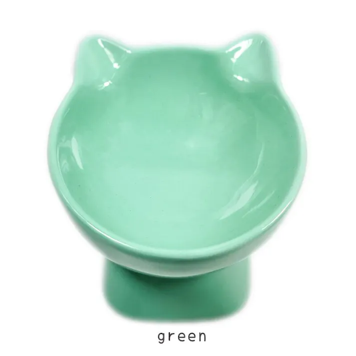 Petifam 猫型フードボウル ハイ グリーン レンジOK 陶器 食べやすい 4580756810338【別送品】