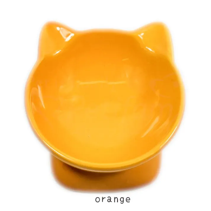 Petifam 猫型フードボウル ロー オレンジ レンジOK 陶器 食べやすい 4580756810345【別送品】
