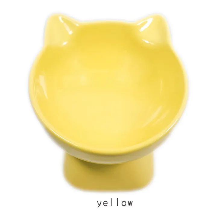 Petifam 猫型フードボウル ハイ イエロー レンジOK 陶器 食べやすい 4580756811540【別送品】