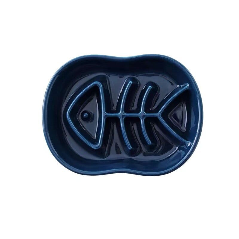 Petifam 陶器製早食い防止皿 フィッシュボーン ネイビー 4580756812035 ペット食器 Petifam 陶器製早食い防止皿 フィッシュボーン ネイビー 4580756812035 ペット食器