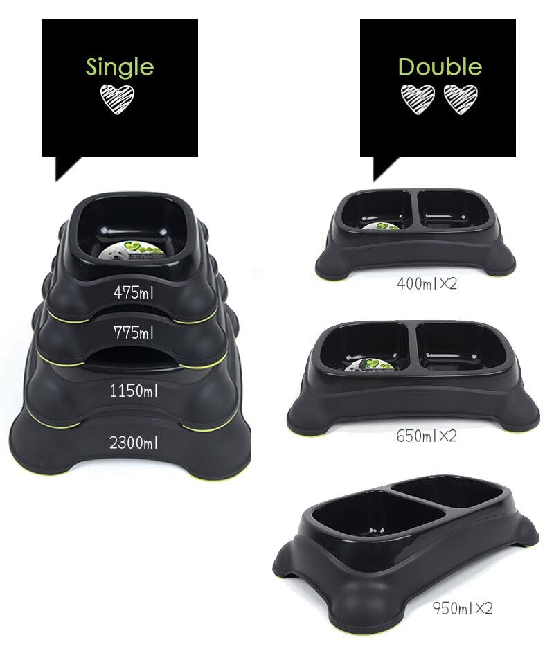 M-PETS ECOシングルボウル 2300ml ブラック＆グリーン 犬猫食器 滑り