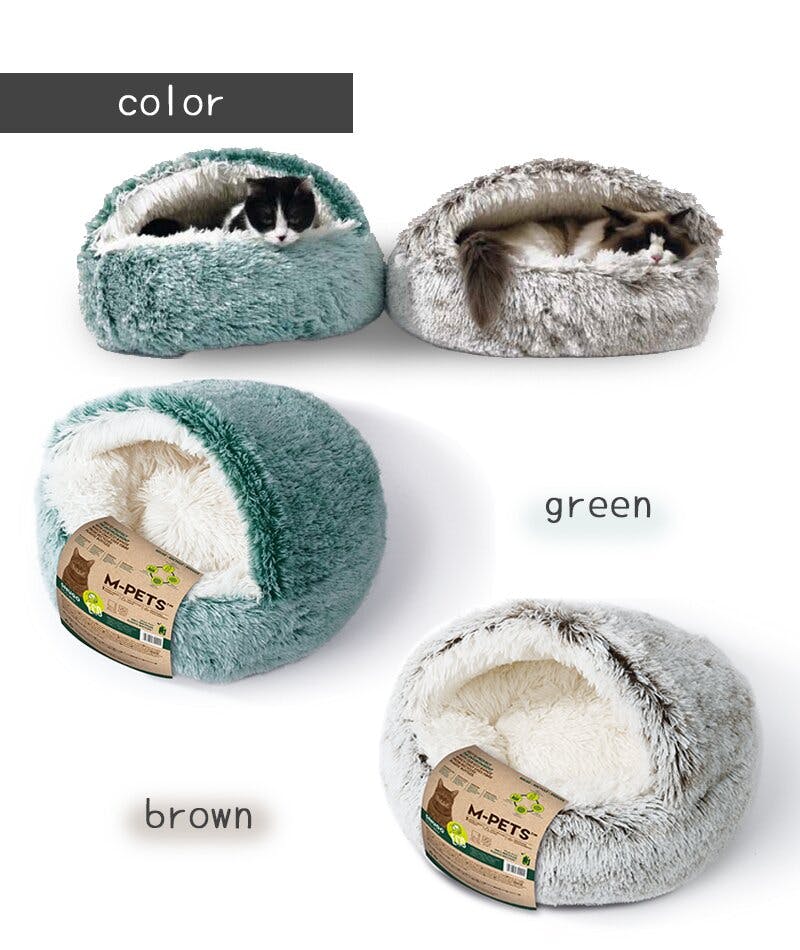 M-PETS SNUGO ECOベッド グリーン ドーム型 ふわふわ 2WAY
