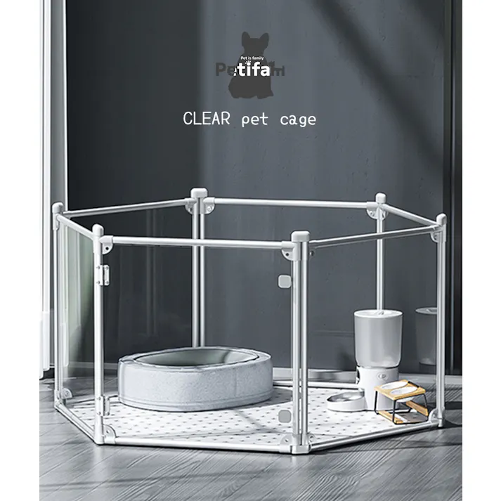 Petifam クリアサークル8面パネルH90cm シルバー ケージ・サークル 工具不要 屋内外兼用 丈夫素材 4580756813902【別送品】