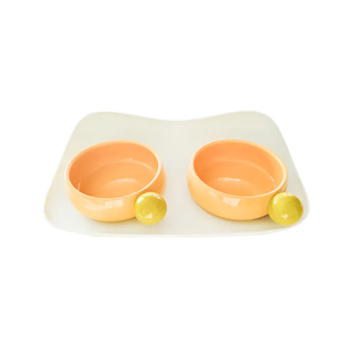 Petifam SUGAR BEANダブルボウル イエロー 犬猫食器 4580756814657【別送品】