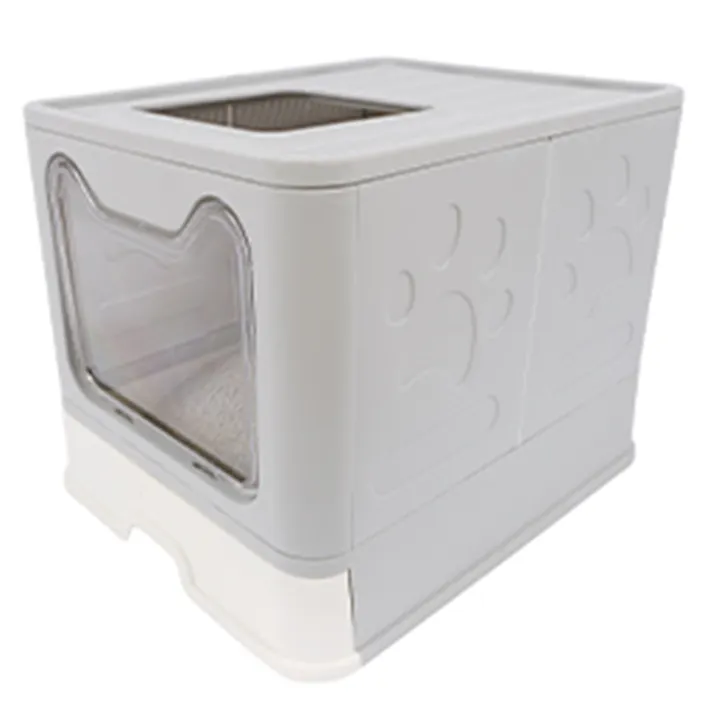 M-PETS SILEキャットリターボックス ホワイト&グレー 猫用トイレ 折りたたみ お掃除簡単 6953182738572【別送品】