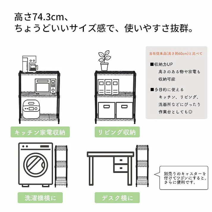 AIS 19φスチールラックセット6202 グレー 60×25×74.3cm メタルラック ワイヤーラック スチールシェルフ ベッドサイド キッチン 洗面所 本の収納 観葉植物置き 家電収納 スチール AAS-6202GY【別送品】
