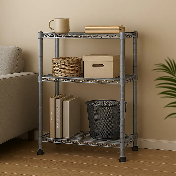 AIS 19φスチールラックセット6202 グレー 60×25×74.3cm メタルラック ワイヤーラック スチールシェルフ ベッドサイド キッチン 洗面所 本の収納 観葉植物置き 家電収納 スチール AAS-6202GY【別送品】