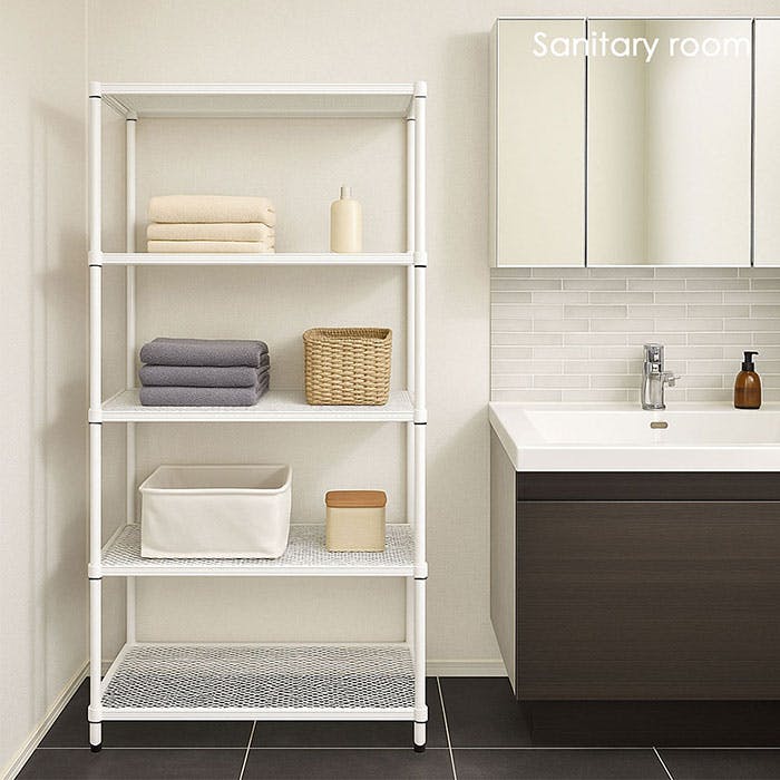 ホワイトアイアンラック5段 ラック 棚 スチールラック 木製 5段 幅80 収納 スチール シェルフ