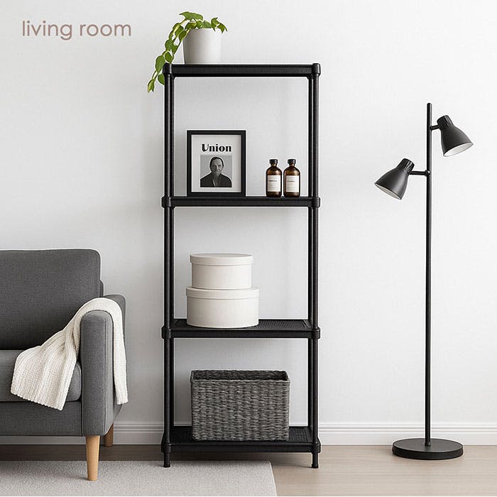 AIS エキスパンドラック4段 6015 ブラック 60.8×35.8×152.3cm スチール