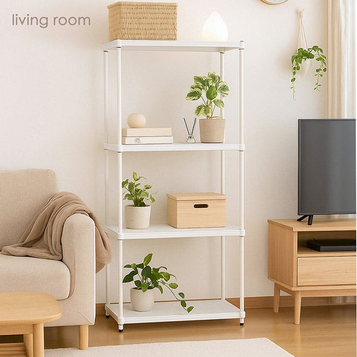 AIS エキスパンドラック4段 6015 ホワイト 60.8×35.8×152.3cm スチール